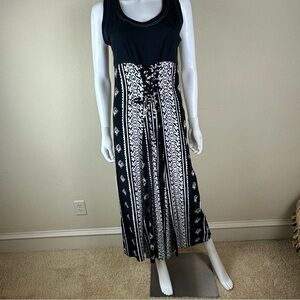 Sonmez dresss size 40 (S) Black and White Printed Lace-Up Waist Maxi Dress